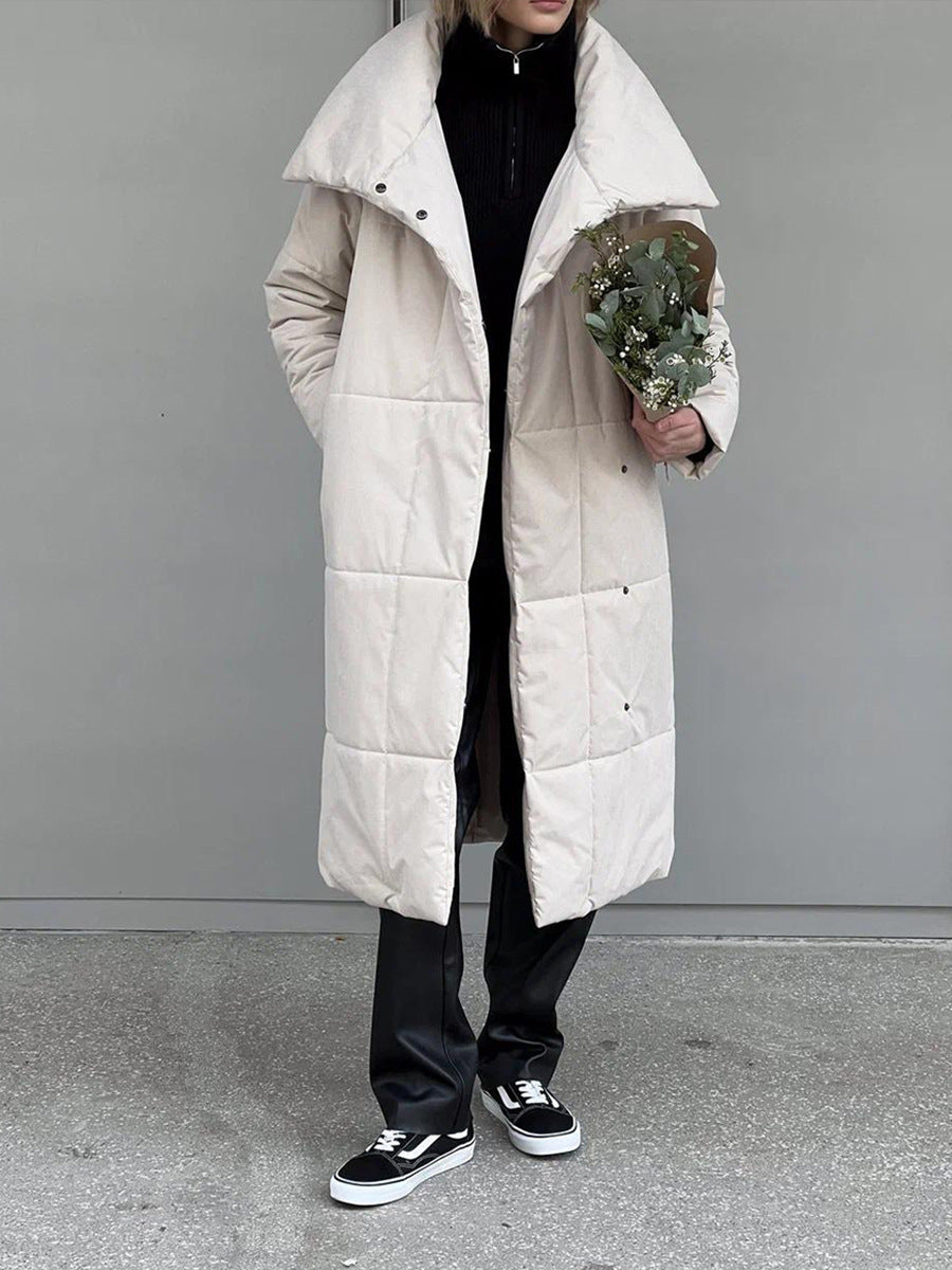 Fashion Large Lapel Long Coat Winter Warm Cotton Jacket With Pockets And Lace-up Design Casual Solid Color Thick Coat For Women Outwear Clothing - Bellarte Enchanté Fashion Large Lapel Long Coat Winter Warm Cotton Jacket With Pockets And Lace-up Design Casual Solid Color Thick Coat For Women Outwear Clothing